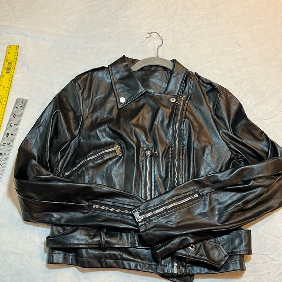 SHEIN Jackets & Blazers - SHEIN Black faux leather  Biker Jacket size 6